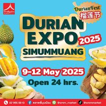 ตลาดสี่มุมเมืองรวมที่สุดของทุเรียนไทย งาน “ทุเรียน Expo 2025” ชวนสายทุเรียน ชิม-ช้อป-เที่ยว พบโปรฯ แรง หมอนทองราคาพิเศษ เริ่มต้นพูละ 5 บาท และลูกละ 99 บาท พร้อมแจกฟรีคูปองแทนเงินสดซื้อทุเรียนทุกวัน
